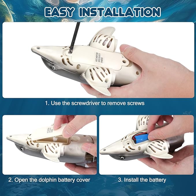 Remote Control Dolphin Toys for Kids 2.4G High Simulation Oceanic RC Dolphins Fish Toys for Swimming Pool Bathroom 2x600mAh RC Boat Water Toys Great for 6+ Year olds Boys Girls Kids Gray
