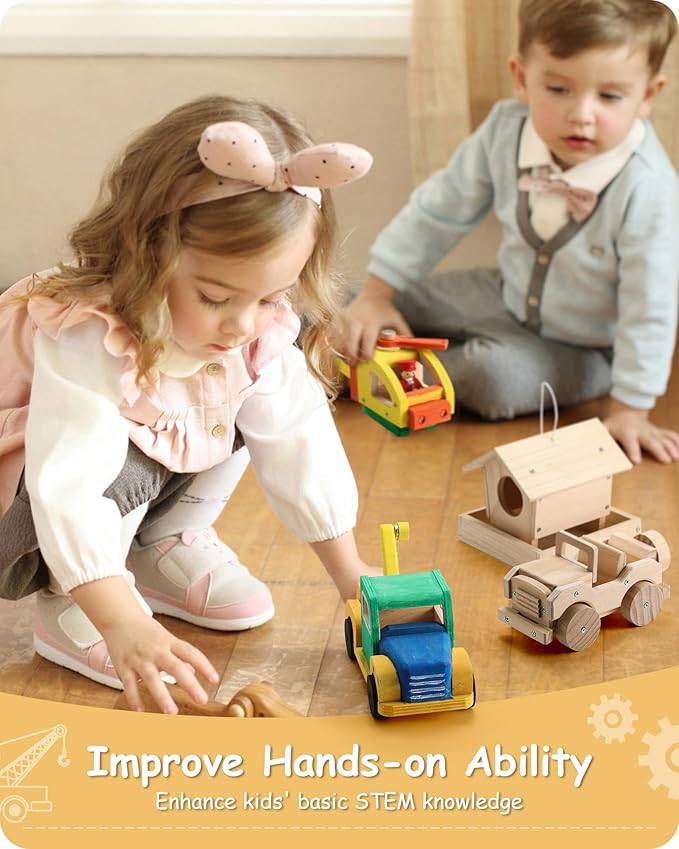 SainSmart Jr. Woodworking Building Kits for Kids with Birdhouse 4-in-1 Kids STEM Projects Set DIY Wood Crafts Assembly Toys with Paints &amp Brushes for Boys and Girls