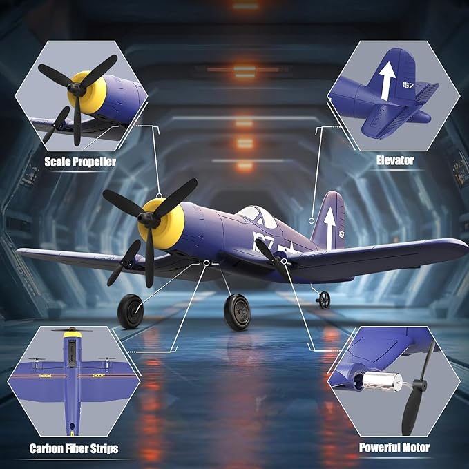 HAWK'S WORK 3 Channel RC Plane F4U Corsair Remote Control Warbird Ready to Fly 2.4GHz 6-axis Gyro Stabilizer Easy to Fly for Kids &amp Beginners