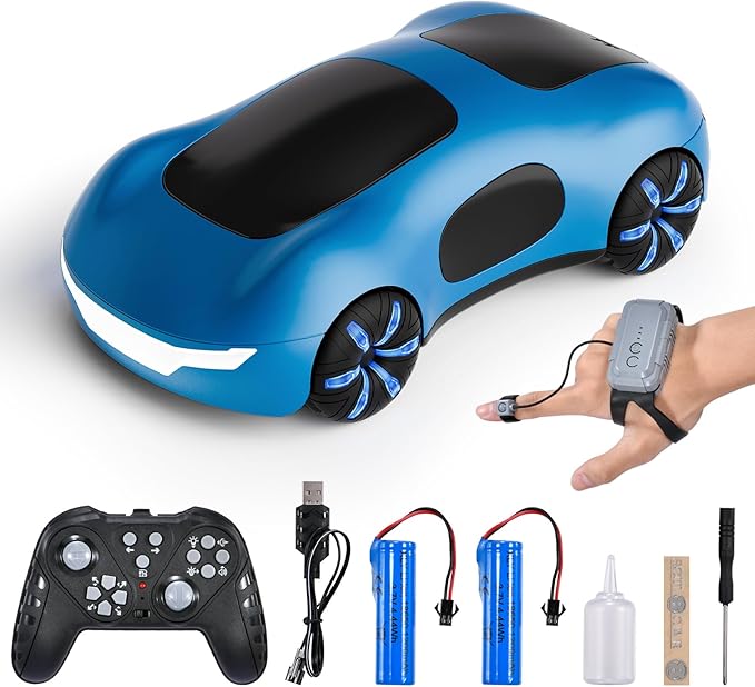 Remote Control Car Gesture Sensing RC Sunt Car 2.4GHz RC Drift Cars with Spray Light and Sound 360° Rotating Side Drifting RC Cars with 2 Batteries Birthday Gifts (Blue)
