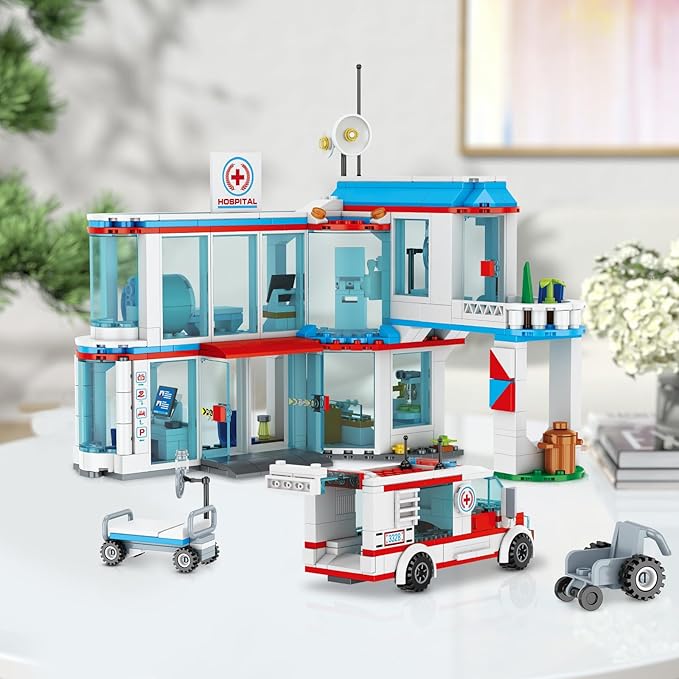 City Hospital STEM 3 in1 Building Sets Compatible with Lego Ambulance Tor Truck Rescue Helicopter Connect to Other City Sets 687 PCS Best Gift for 6 7 8 9 10 Boys
