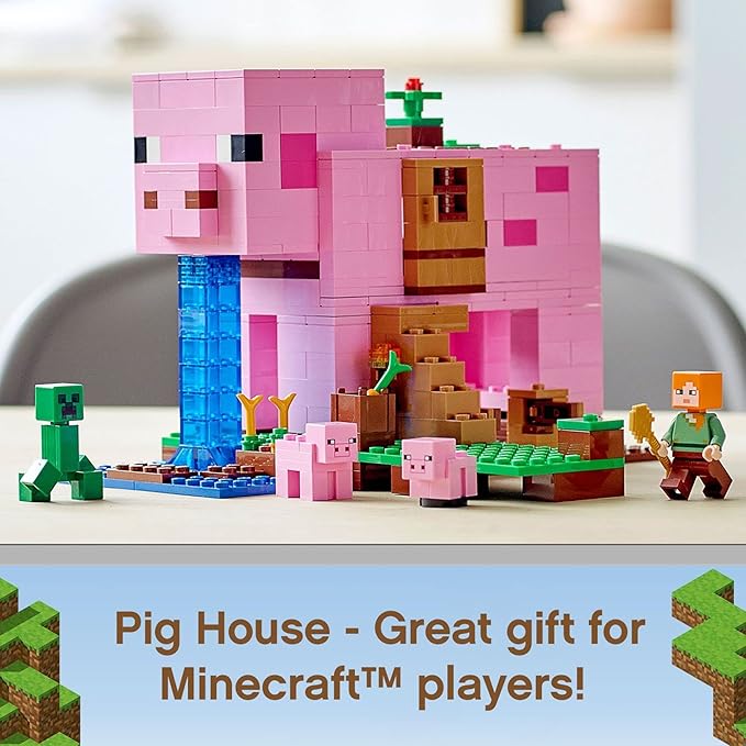 LEGO Minecraft The Pig House 21170 with Alex Creeper and 2 Pig Figures Animal Building Toy Great Gift for Kids Boys &amp Girls Ages 8+