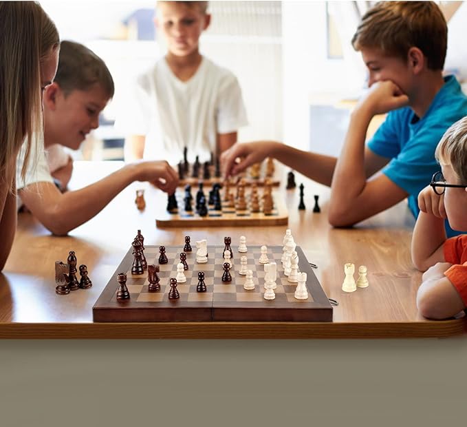 Magnetic Wooden Chess Set for Adults Kids 17'' Chess Board with Handmade Pieces Folding Portable Travel Unique Chess Sets Game for Tournament Professional Beginner