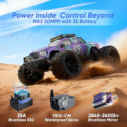 1/14 Brushless RC Cars for AdultsFast 50mph Electric Off-Road RC Monster Truck4WD High Speed 4X4 All Terrain Remote Control Car with 25W Fast ChargerWaterproof RC Truck with 3S Battery ﻿﻿