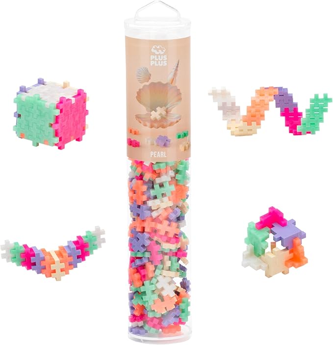 PLUS PLUS 240 Piece Interlocking Building Blocks for Kids Open Ended Connecting Toys STEM Bin Mini Manipulatives - Pearl Mix Play Tube &amp Baseplate