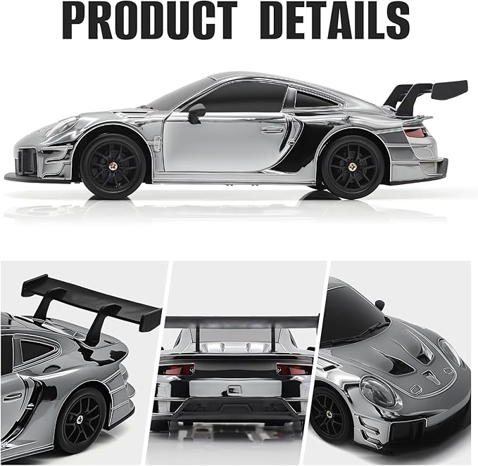 RC Drift Car 1:24 4WD Remote Control Cars Vehicle with LED Light2.4GHz 20KM/H High Speed RC Cars with Two Batteries &amp Drifting Tires Racing Sport Toy for Adults Boys Girls Kids Silve