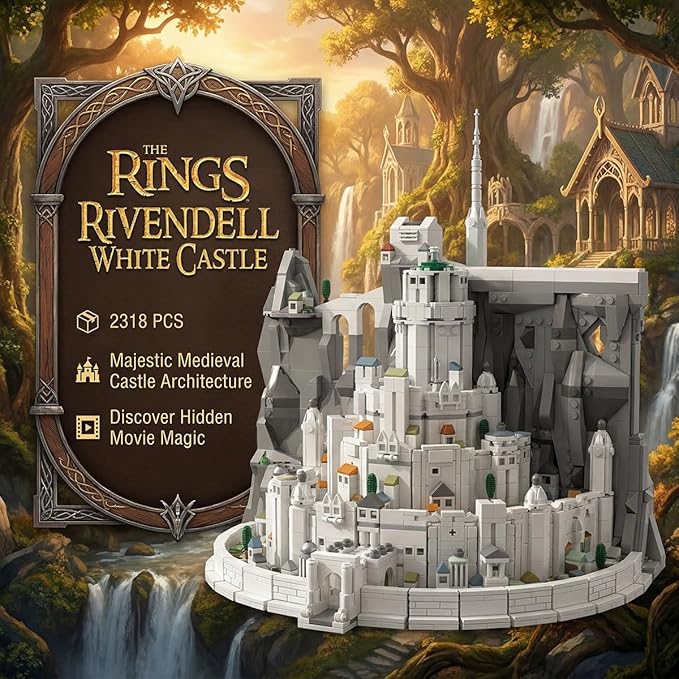 Medieval The Rings White Castle Architecture Sets for Adult Building with Lights Movie Modular Collectible for Fans Gift Toy for Men and Women (2318 Pcs)