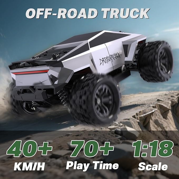 Fast RC Cars for Adult 1:18 Fast Remote Control Car 40KMH 2.4GHz High Speed RC Truck 4WD Waterproof Monster RC Truck with 2 Rechargeable Batteries Birthday Gifts for for 8+ Year Old Boys Adults