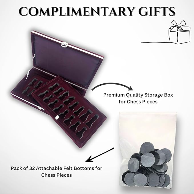 Handcrafted Premium Marble Chess Pieces Set Elegant 32-Piece Replacement for 12-15 Inch Chess Boards with Storage Box (Black and White)