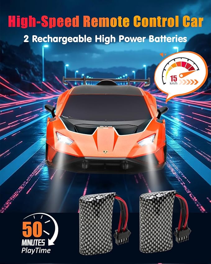 Lamborghini Remote Control Car for Boys 8-12 Officially Licensed 1:18 Scale 2.4GHz 15Km/ RC Drift Car Toys with Headlight 2 Batteries 60 Min Play RC Gift Toy for Boys &amp Girls Ages 3-12 &amp Ad