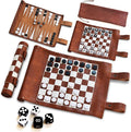 Chess Checkers and Backgammon Set 3 in 1 - Roll-up Leather Board Games Portable and Lightweight with Drawstring BagTravel-Size Board Game for Camping Backpacking Road Trips Adults