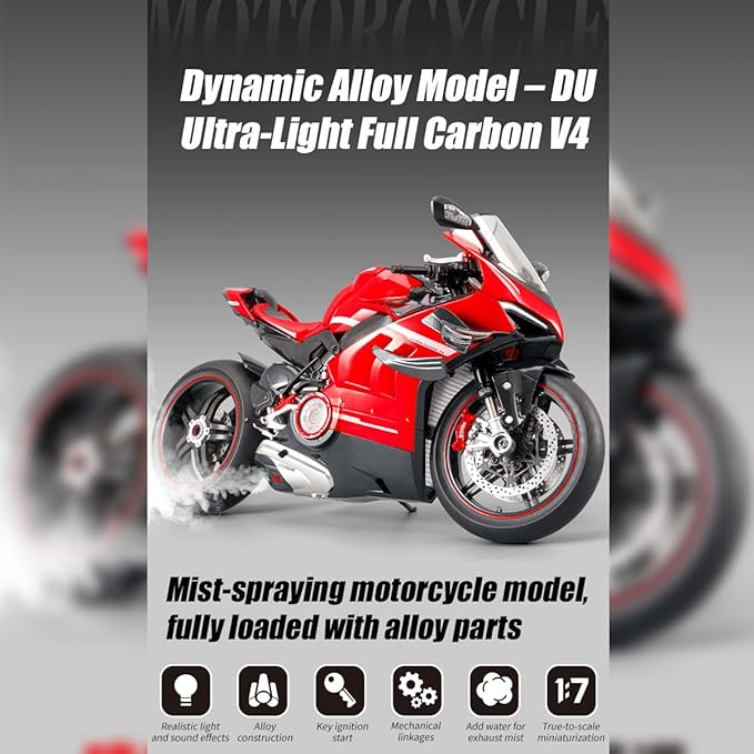 RC Motorcycle Model for Adult 1/7 Scale Remote Control Motorcycle V4 Top Edition with Ignition System &amp Smoke Spray for Biker