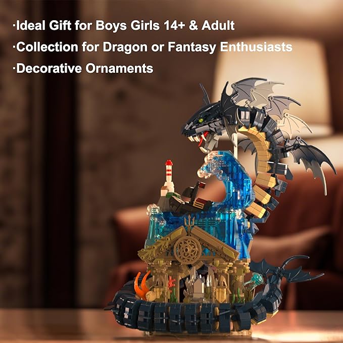 Medieval Building Toys Dragon Building Blocks Set for Adults Teens Boys Girls 14+ Years Old DIY Model Building Kits Hobbies Decor Graduation Birthday Housewarming (2210PCS)