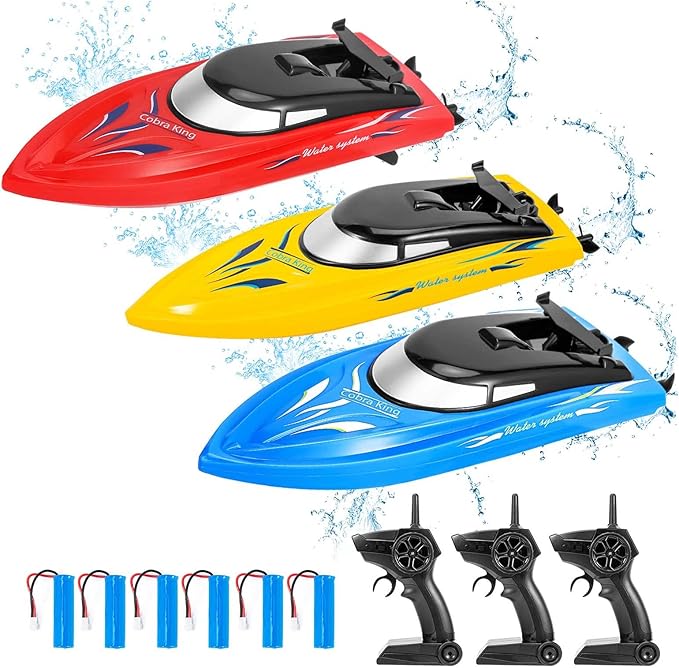 3PACK Remote Control Rc Boat for Kids 2.4Ghz Control Whole Body Waterproof 6 Rechargeable Batteries Summer Water Toys for Pools Lakes River &amp Bathtub.