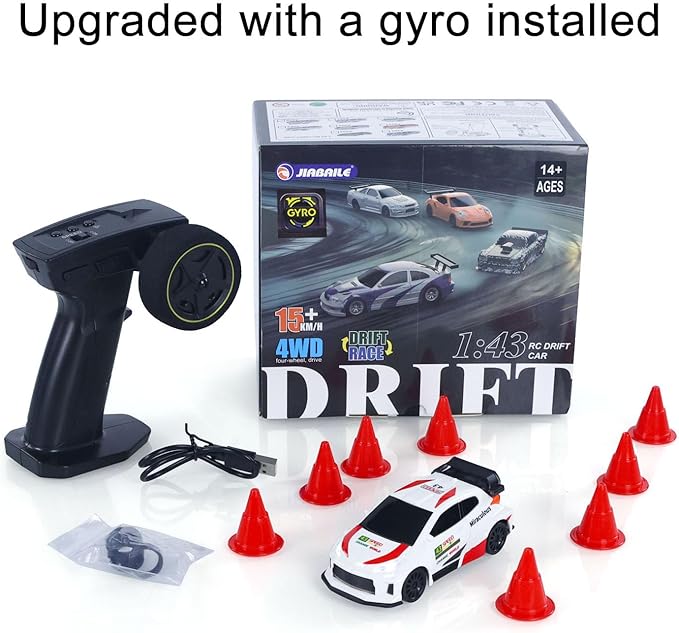 2.4GHz 1:43 Full Scale RC Drift Car High Speed 15km/h Speed 4WD RTR Mini Car 3-Speed Modes Multifunctional Lights Gyroscope Hobby Grade Model for Christmas Birthday Gift