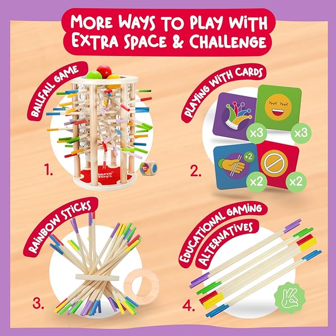 Nene Toys BALLFALL Jumbo – Montessori Wooden Board Game for Kids 3 4 5 6 Years – Colorful Sticks Dice &amp Cards – Fine Motor Skills Toy Math &amp Counting Game – Educational Gift for Boys Girls A