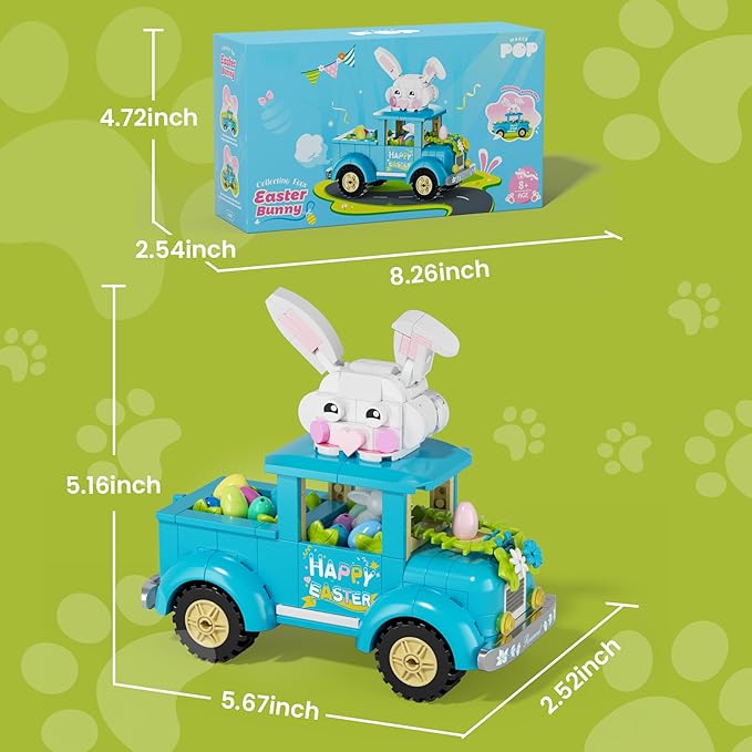 Easter Bunny Egg Harvest Truck Building Toy Set - Cute Rabbit Driver Movable Ears &amp Rolling Wheels Creative Removable Egg Easter Decoration Gifts for Kids Adults Boys Girls 8+