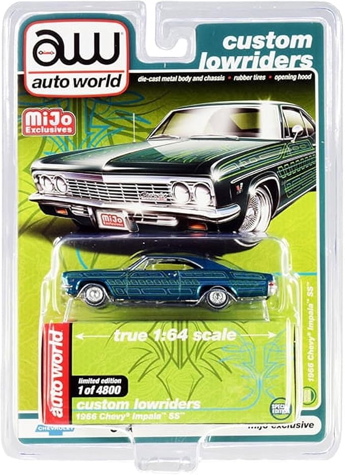 AUTO WORLD Autoworld CP7740 1966 Chevrolet Impala SS Limited Edition to 4800 Piece 1 by 64 Scale Model Car Metallic Blue
