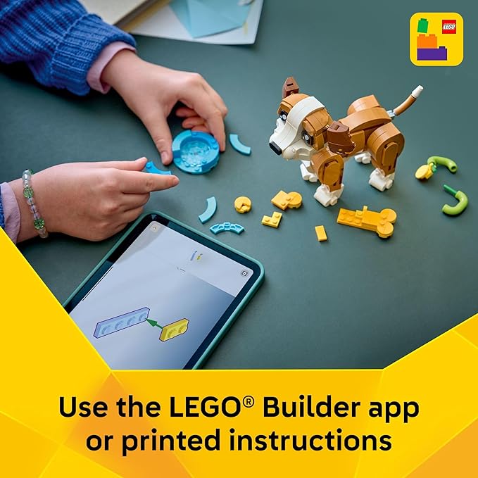 LEGO Creator 3 in 1 Cute Animals: Playful Puppy Dog Building Toy - Bedroom Decor for Girls &amp Boys Ages 8+ - Gift for Birthdays - Build a Dog Squirrel or Duck - 31382