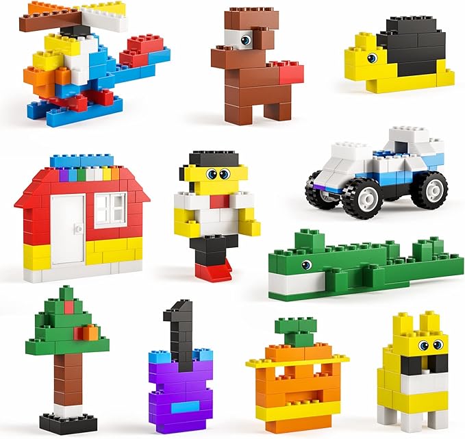 burgkidz Building Bricks 568 Pieces Toys Classic Building Blocks Includes Wheels Door Window Compatible Bulk Block with Storage Box and Baseplate STEM Educational Gift for Kids 3+ Year