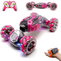 Gesture Sensing RC Stunt Car Remote Control Toys for Kids Age 6 7 8 9 10 11 12 13 Year Old for Boys Girls Birthday Xmas Gifts 4WD Hand Controlled RC Drift Car with Lights Music (Pink)