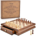 AMEROUS 12.8 x 12.8 Magnetic Wooden Chess Set with 2 Built-in Storage Drawers - 2 Bonus Extra Queens - Gift Packaging - Staunton Chess Pieces Board Games Chess Sets for Adults and Kids