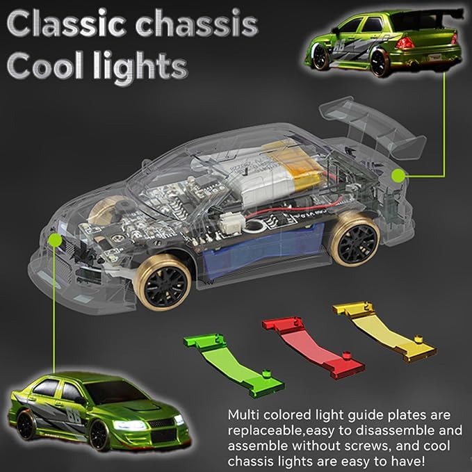 Turbo Racing 1:76 Scale Drift RC Car with Gyro Mini Full Proportional RTR 2.4GHZ Remote Control with 2 Replaceable Body Shell (C66-Green)