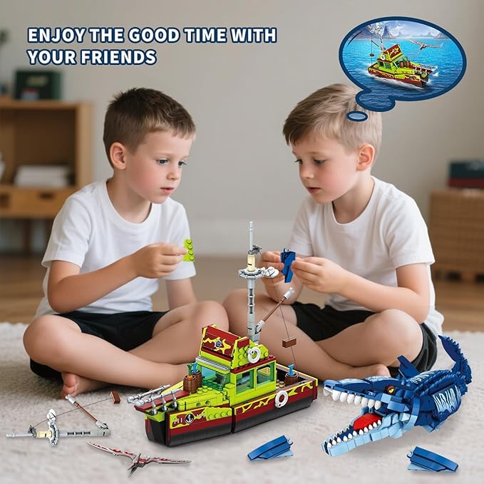 3 in 1 Sea Dinosaur Building Blocks Kit Set Compatible with Lego Dinosaur World Park Mosasaurus Discovery Crossing Ocean World Building Set Boat STEM Toys Gift for Kids and Adults for Boys Age 8-12
