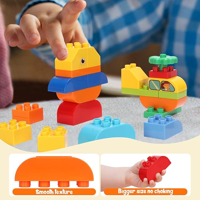 Creative Building Blocks - 116 Pieces Large-Size Blocks Build Train Animal Ideal STEM Toy for 3 Year Old Kids