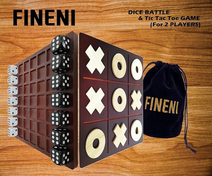Dice Battle and TicTacToe Dual Sides Board Games Wooden Coffee Table Games for Adults 2 Player Best Bar Dice Games Indoor Tabletop Game &amp 2 Players Wood Table Top Dice Game (Dual(2)/Brown)