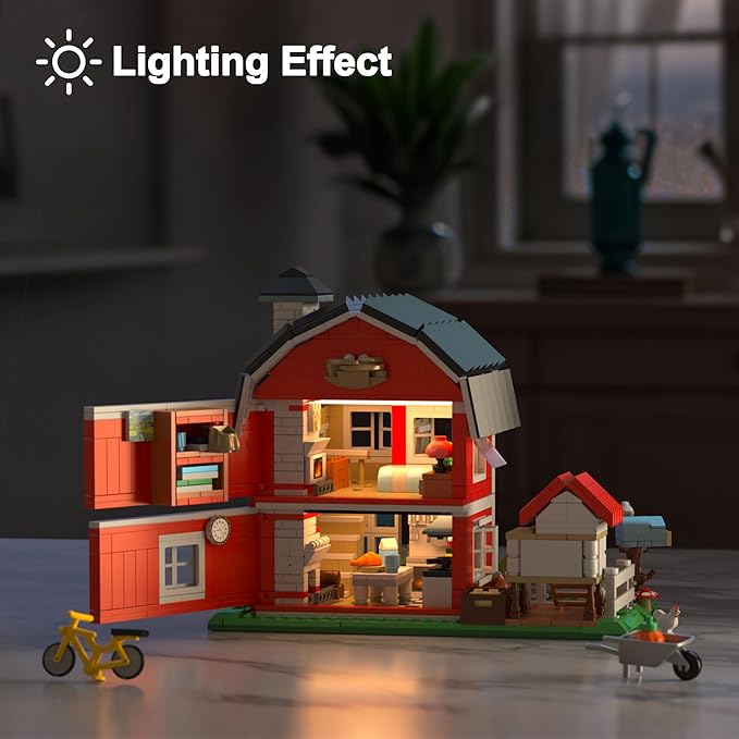 Farmhouse Building Sets Ranch Cottage Toy Buildings Blocks for Adults LED Lights Model Building Kits Birthday Office Home Decor for Boys Girls Teens 14+ 1268PCS