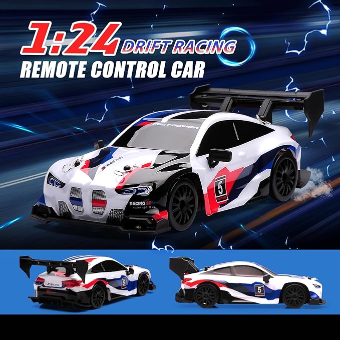 1:24 Scale RC Drift Car4WD 2.4GHz High Speed Racing Hobby Sport Toy Car Vehicle with LED LightsRacing and Drift Wheels for Adult Boys Girls Kids Gift (8605-White)