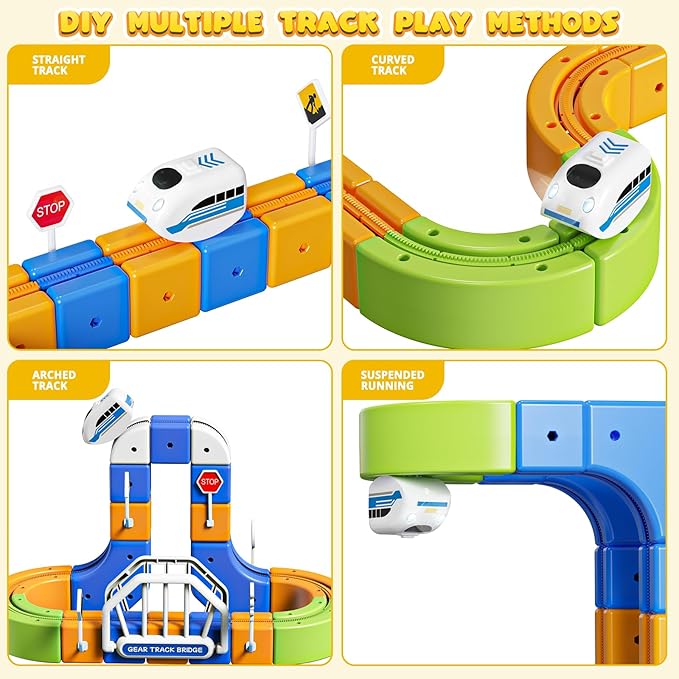 Electric Train Set Flexible Racetrack for Kids 3-8 124PCS(36Track +1 Train) Train Track Gravity-Defying Race Track 3D Embedded Layouts STEM Educational Building Toy Gifts for Boys Girls