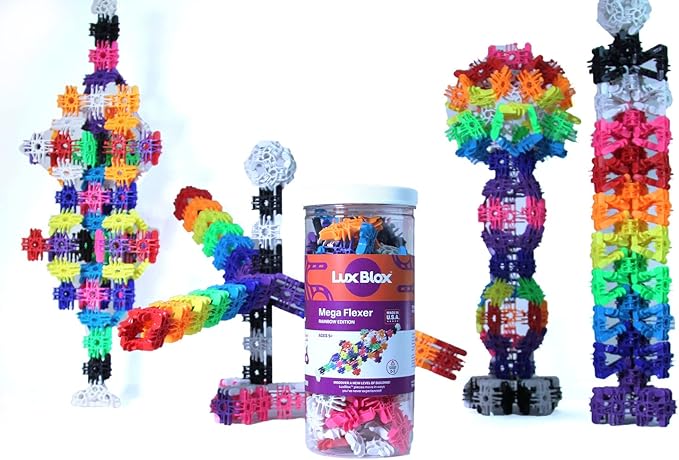 Mega Flexer Rainbow Colors. Building Blocks Kit for Kids Girls and Boys. Learn About Science and Engineering with This STEM STEAM Toy. Gift Option for Children