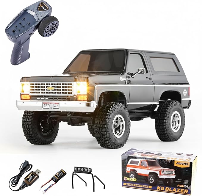 EAZYRC X FMS FCX24 1/24 Chevy K5 Blazer 1976s RC Rock Crawler 4x4 RTR Black with Lisense RC Truck 4WD 5Km+ 2-Speed TransmissionRC Car for Gift