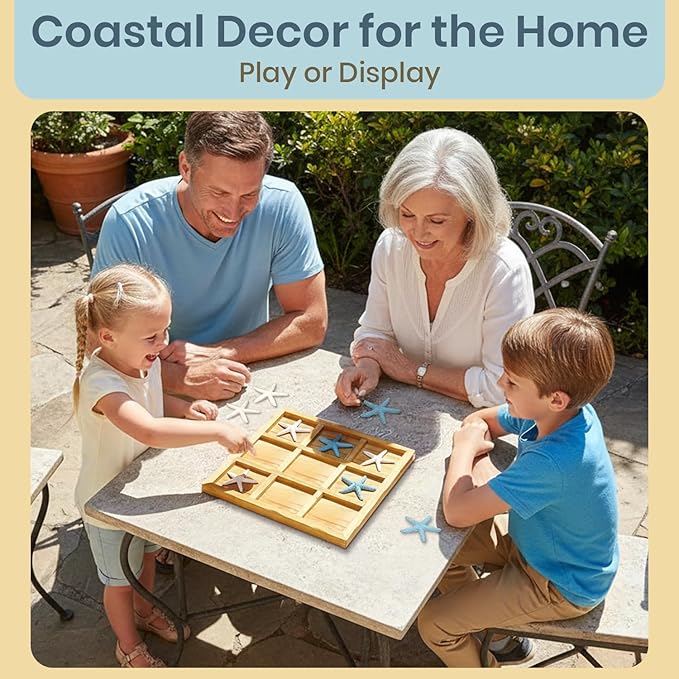 Tic-Tac-Toe Beach Decor | 9 x 9 | Perfect for Beach Décor | Plus Free Nautical eBook by Joseph Rains (Blue &amp White Starfish)