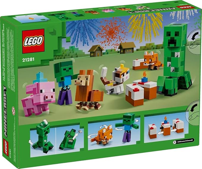 LEGO Minecraft 21281 Baby Pig’s Birthday Celebration – 351-Piece Build &amp Play Set with Creeper Baby Pig Fox Llama Cat Zombie Mobs + Buildable Cake (Ages 8+)