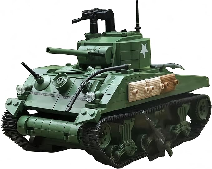 General Jim's WWII M4A1 Sherman Tank Brick Building Blocks Set 726 Pieces 1:29 Scale Rotating Turret Moving Tracks Compatible with Major Brands GJ-USSH
