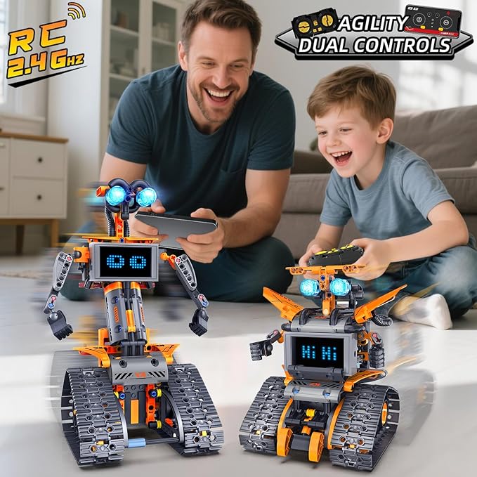 HOGOKIDS Robot Toys with LED Eyes &amp 18 Expression Building Sets 5-in-1 App &amp Remote Control Rechargeable Robotics Kit for Kids RC Programmable Projects Educational Gift for Boys Girls 8-14 Y