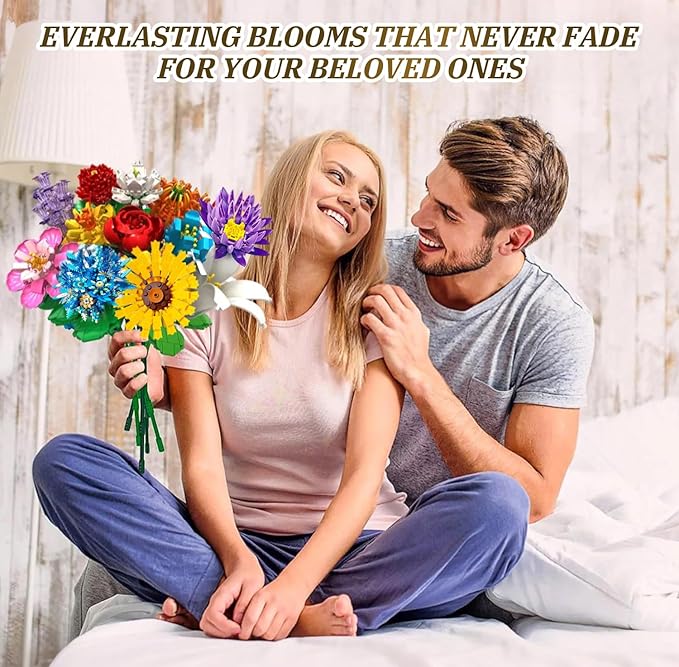 Flowers Bouquet Building Set - 12 Kinds of Flowers Botanical Collection and Decorative Home for Mother's Day Birthdays Gifts Ideal for 6+ Women Girls Adults No Vase