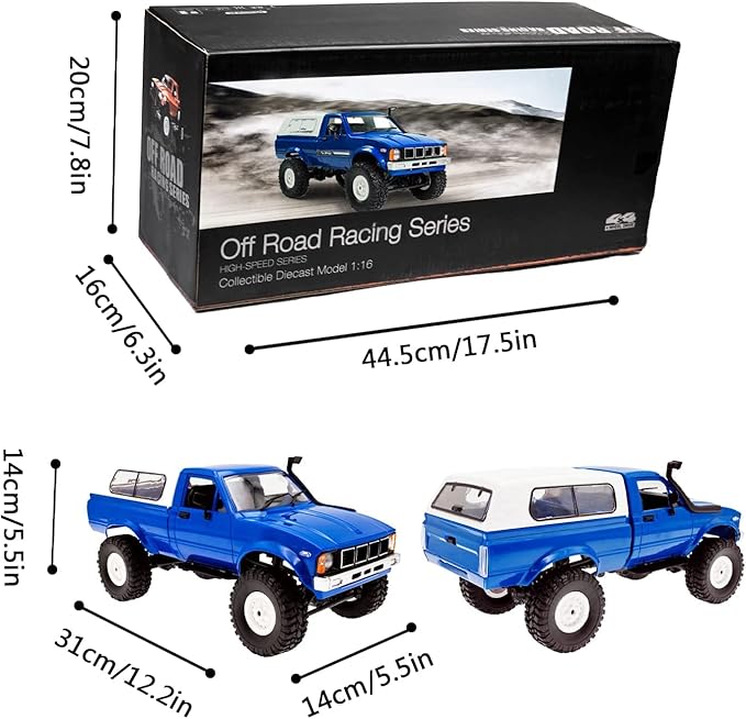 WPL C24 1/16 RC Rock Crawler 4x4 Truck with 3 Upgraded 1200mah Battery 2.4GHz Remote Control Off-Road Pick-up RTR for Men (Blue)