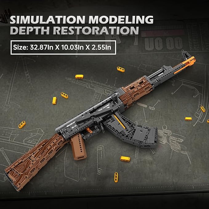 Reobrix Building Block Gun Toy Set for Adults 1238Pcs 1:1 AK-47 Model Kit Collectible Military Gun for Display Ideal Gifts for Military Enthusiasts 14+