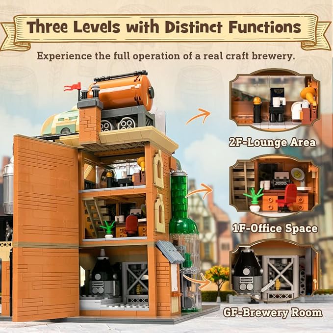 PANTASY Craft Beer Brewery Building Set for Adults – Vintage Microbrewery Factory Model with Modular Architecture Dynamic Mechanisms Self-Developed Minifigures &amp Display-Ready Design