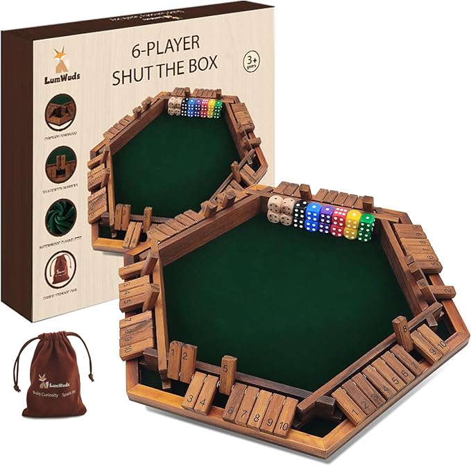 Shut The Box Game Wooden Board Game for 1-6 Players with 16 Dice Dice Game for Adults &amp Kids at Home Classroom or Parties