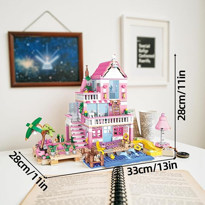 Pink Seaside Beach Villa Friends Building Set Friends Construction Educational Toy 822 Pieces Gifts for Girls Teens Kids Adults Ages 6+