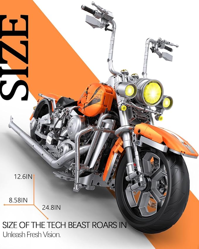 JTBBOY 1:5 Scale Motercycle Big Building Set 21 in Length Authentically Detailed Build and Display Model Scale Model Car Gift for Adults for Home or Office Décor(2050PCS)