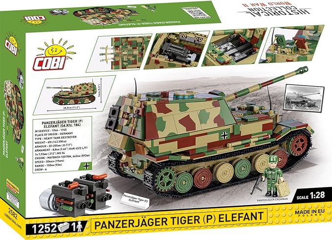 COBI Historical Collection WWII Panzerjager Tiger (P) Elefant Tank Building Set 1252 Pieces