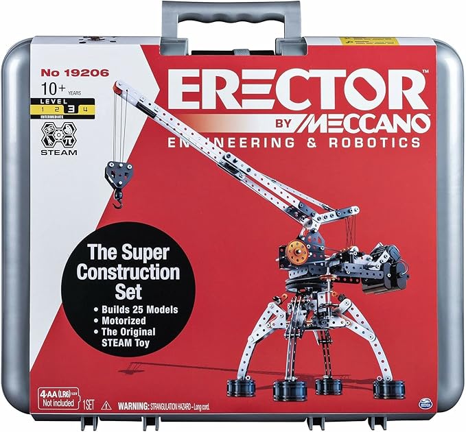 MECCANO Erector Super Construction 25-in-1 Motorized Building Set Steam Education Toy 638 Parts for Ages 10+