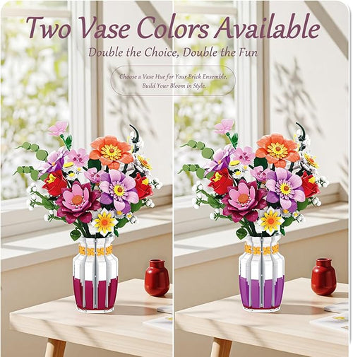 2 in 1 Vase Flowers Bouquet Building Set 16 Flowers Bouquet Sets for Adults &amp Women Compatible with Lego Flowers Bouquet Valentine's Day Gift for Her Girlfriend Wife 1278 PCS