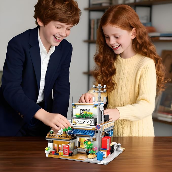 Reobrix Japanese Ramen Shop Building Blocks 66501 2 in 1 Creative Street View House Building Kit with Light Japanese Architecture Home Office Decor Ideal Gifts for Boys Girls Adults 14+